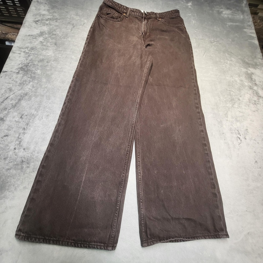 H&M Jeans Womens 8 Brown Wide-Leg Denim Cotton Pockets Zip Flat Front Relaxed